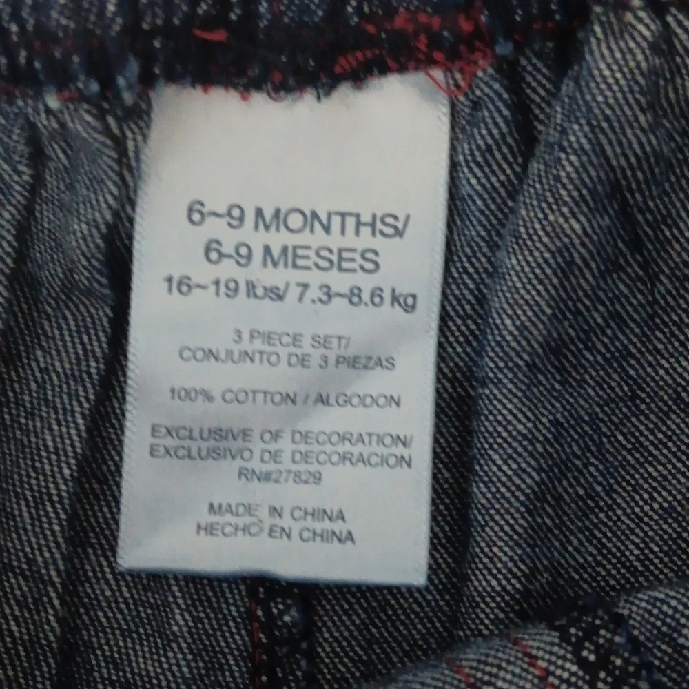 Okie Dokie Striped Red & Blue Boy Baby Outfit Size 6-9 Months Bear Patch 2 Piece - Picture 10 of 12